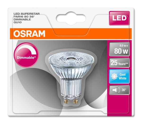 Лампа светодиодная Osram Parathom Dim 8,3 Вт MR16 прозрачная GU10 220 В 4000 К 