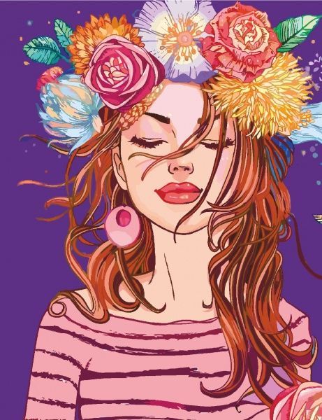 Холст на картоне с контуром Девушка в венке 30x40 см Rosa Start 