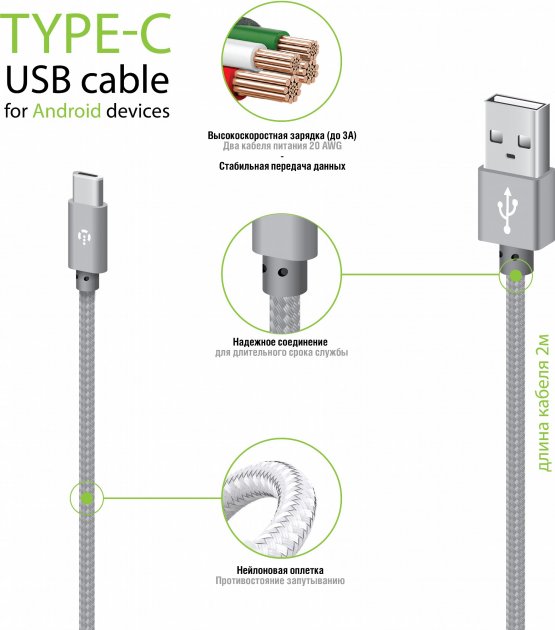 Дата-кабель Intaleo USB 2.0 AM to Type-C CBGNYT2 2 м серый (1283126489143)