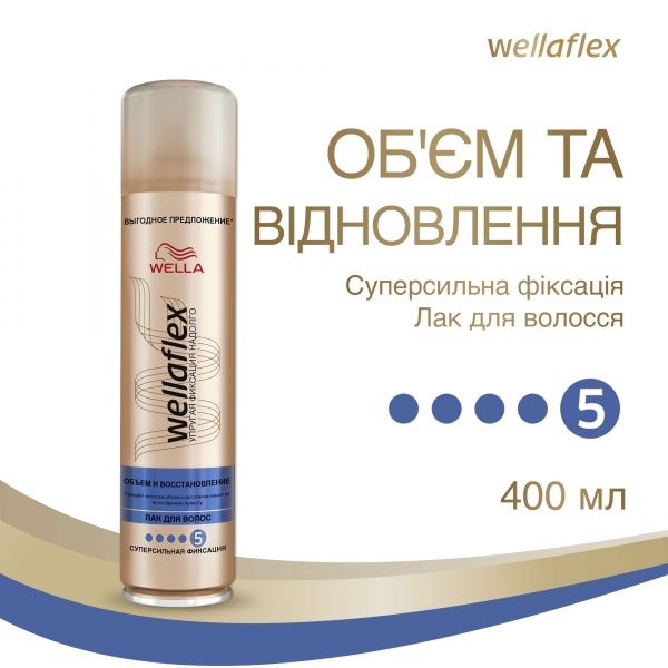 Лак для волос Wellaflex суперсильной фиксации Объем и восстановление 400 мл