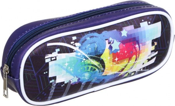 Пенал школьный Наушники синий с рисунком
