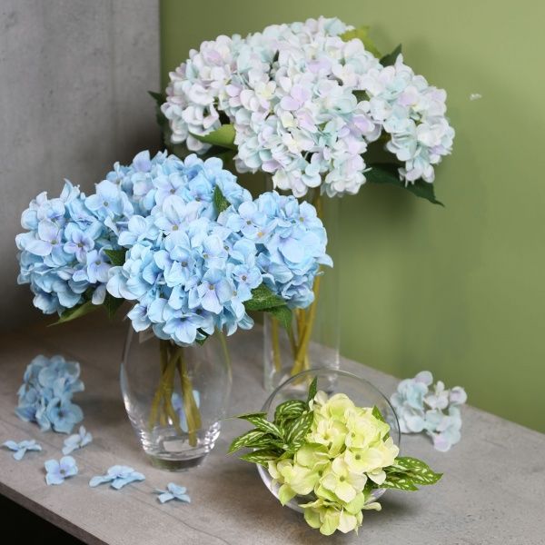 Рослина штучна Гортензія 2 листка блакитний