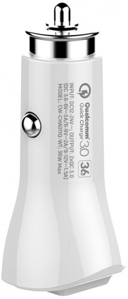 Автомобильное зарядное устройство ColorWay 2USB Quick Charge 3.0 (36W) белый 