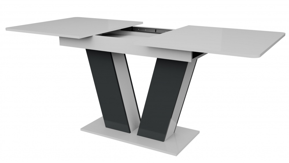 Стол обеденный Стемфорд 1380(1780)x750x750мм серый/белый глянец