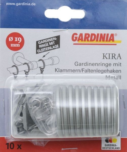 Кольцо Gardinia Kira с прищепкой и крючком d19 мм серебряный 10 шт. 