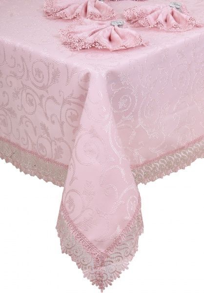 Скатерть с салфетками KDK 160x220 см пудровый Karna 