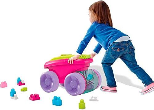 Конструктор Mega Bloks Розовая тележка-каталка Собираем кубики