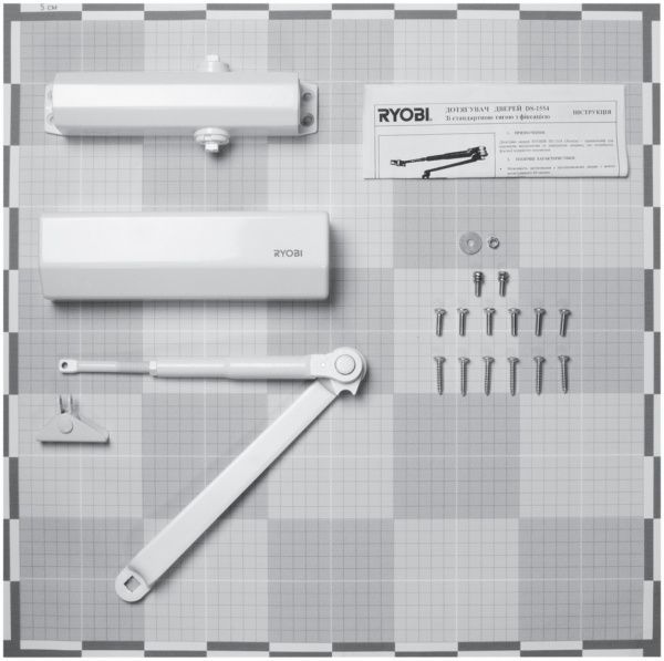 Доводчик дверний RYOBI DS-1554 стандартна тяга з фіксацією білий 80 кг
