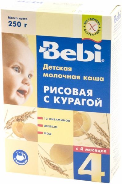 Каша молочна Bebi від 4 місяців рисова з курагою 3838600076456 250 г 
