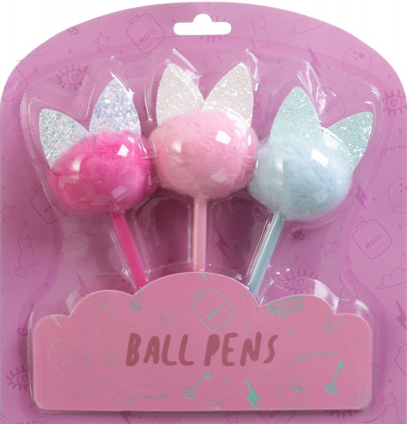 Набор ручек шариковых цветных детских Котята 3 шт 
