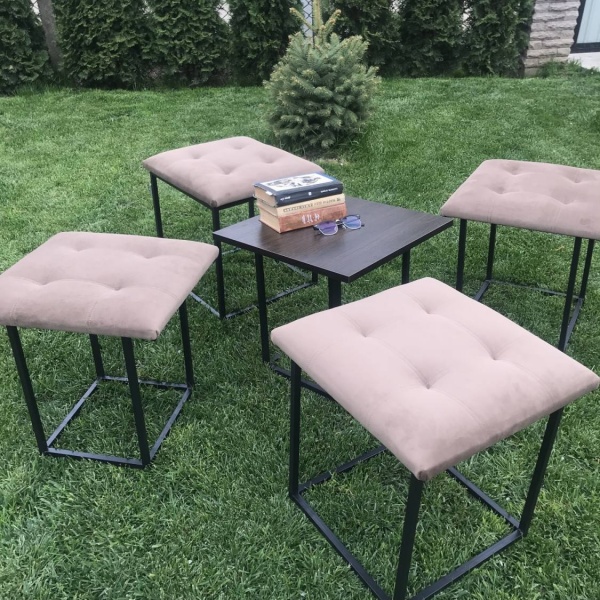 Пуф-трансформер 5 в 1 из велюра со столиком венге / коричневый 