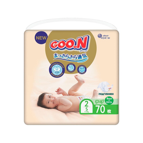 Подгузники Goon Premium Soft 4-8 кг 2 (S) 70 шт.