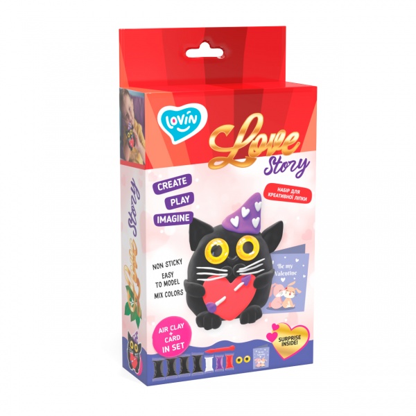 Набор для творчества Love story Черный котик с воздушным пластилином Lovin 