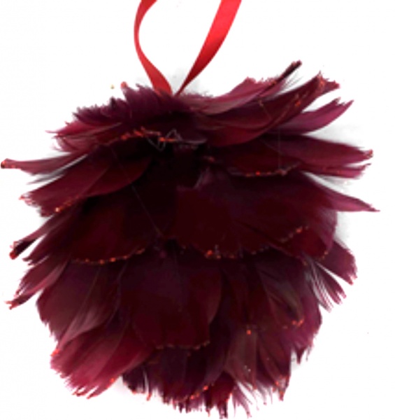 Шар новогодний Dalian Everglory с перьями 13 мм бордовый LX2021-0328