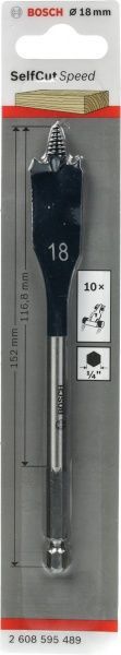 Свердло по дереву Bosch Self Cut Speed 152 мм 18 мм 2608595489