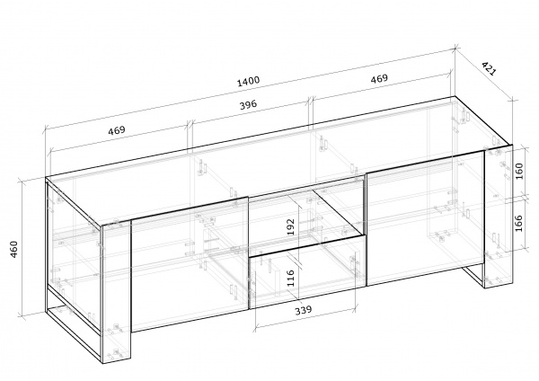 Тумба под ТВ Грейд Combo 1400х460х421 мм графит серый/дуб эвок прибрежный 