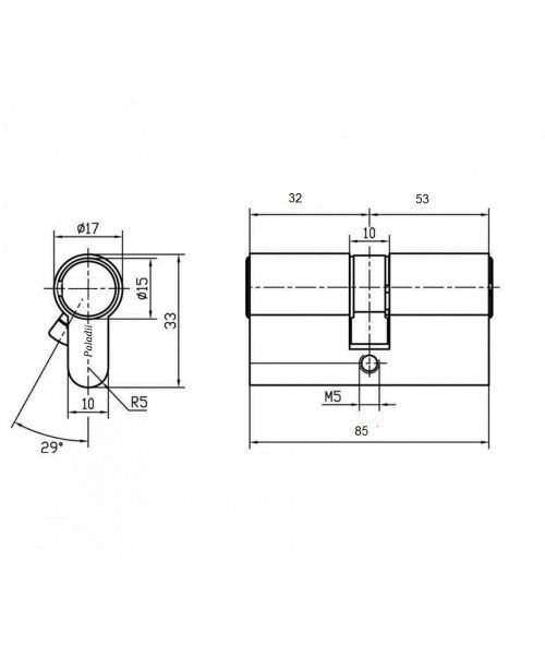 Циліндр Paladii ST ПЦ145 32х53 ключ-ключ 85 мм сатин