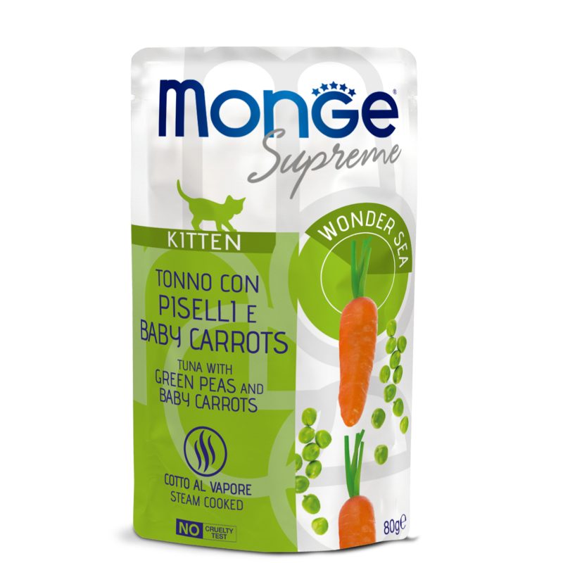 Корм влажный для котов Monge kitten тунец с зеленым горошком и молодой морковью 85 г