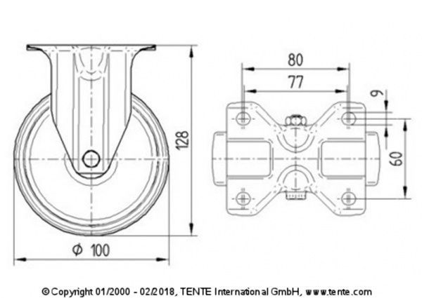 Колесо неповоротное с тормозом 3478 PJP 100 P62 BLUE TENTE 