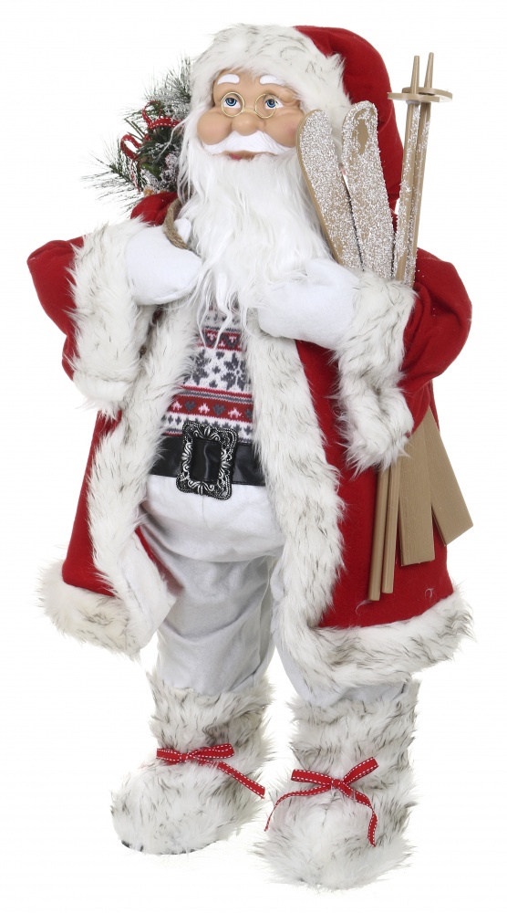 Декоративная новогодняя фигура Санта лесной с мешочком бело-красный 80 см
