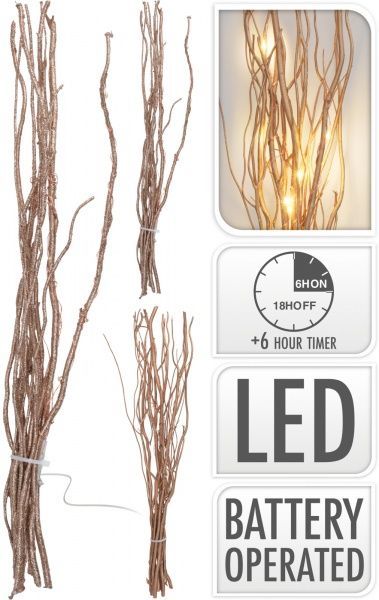 Веточка декоративная с подсветкой 12 LED ламп золотая 40 см 