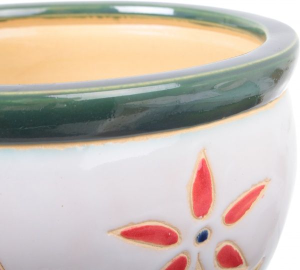 Горшок Viet Thanh Ceramic с блюдцем цветок 23х16 см VT.10633-2 круглый белый с красным 