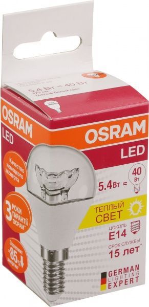 Лампа светодиодная Osram LS P40 5,4 Вт E14 3000 К 220-240 В прозрачная 4052899971622 