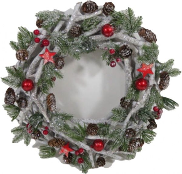 Венок новогодний с ветками, хвоей, шишками, шарами d400 мм EPI-HL195296 