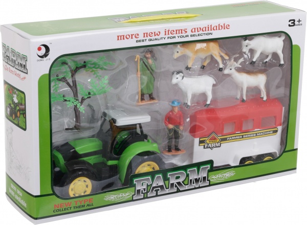 Игровой набор Shantou х9 шт. фермерский трактор с прицепом и фигурками зеленый JY238798