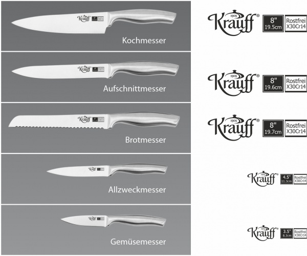 Набор ножей на подставке 7 предметов (с доской для нарезки) Wikinger 29-305-014 Krauff