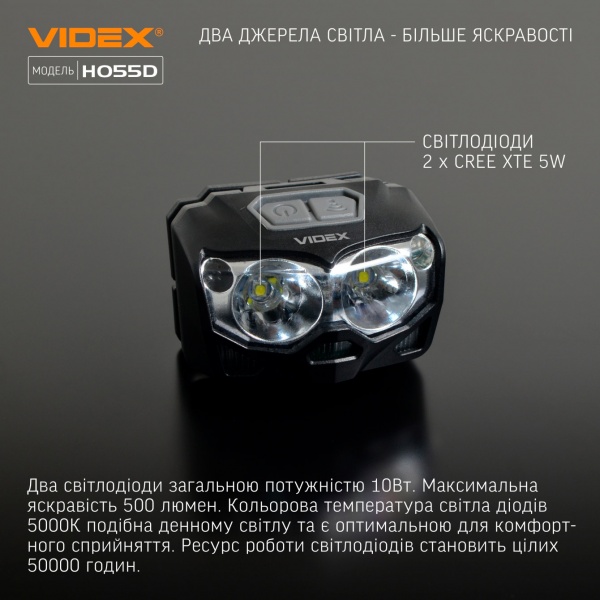 Фонарь налобный Videx светодиодный VLF-H055D 500Lm 5000K