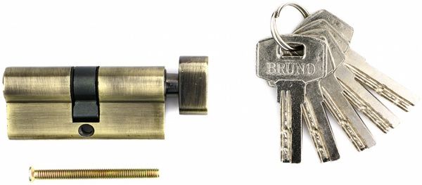 Цилиндр Bruno 30x30 ключ-вороток 60 мм античная латунь
