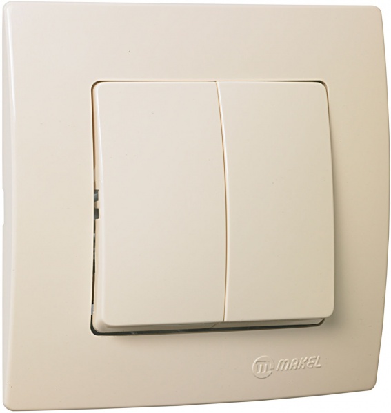 Вимикач двоклавішний Makel Lillium Natural Kare без підсвітки кремовий 32010003