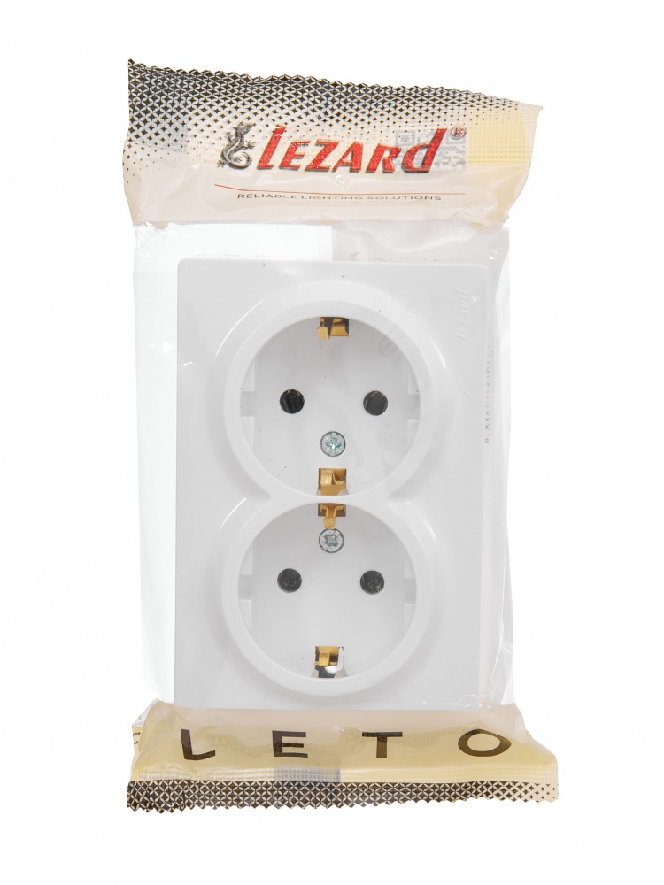 Розетка двойная бытовая с заземлением Lezard LETO IP20 белый 752-0200-127B