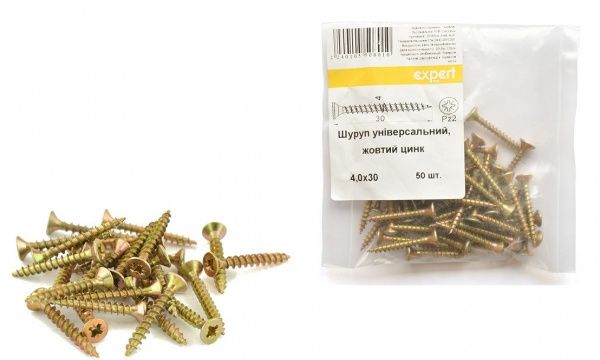Шуруп универсальный потайная головка ЦЖ 4x30 мм 50 шт. желтый Expert Fix