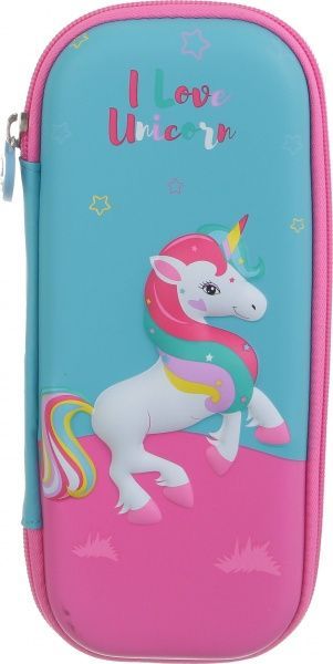 Пенал шкільний Єдиноріг блакитний із рожевим