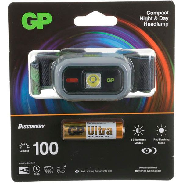 Фонарик на голову GP CH33ME-2FB1 серый с зеленым 