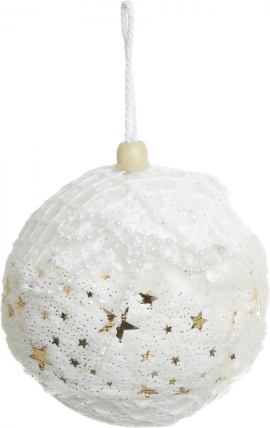 Шар новогодний Shunda с кружевом 100 мм белый SDA211110W