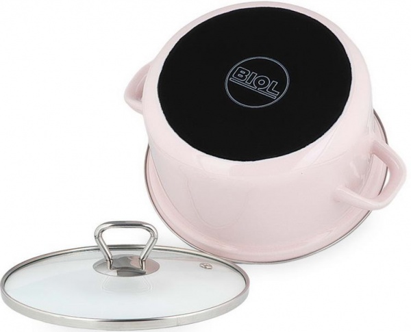 Кастрюля с крышкой эмалированная розовая 3,1 л CE20P Biol