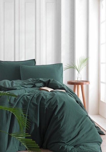 Комплект постільної білизни Adriatic Stonewash 2.0 темно-зелений SoundSleep 