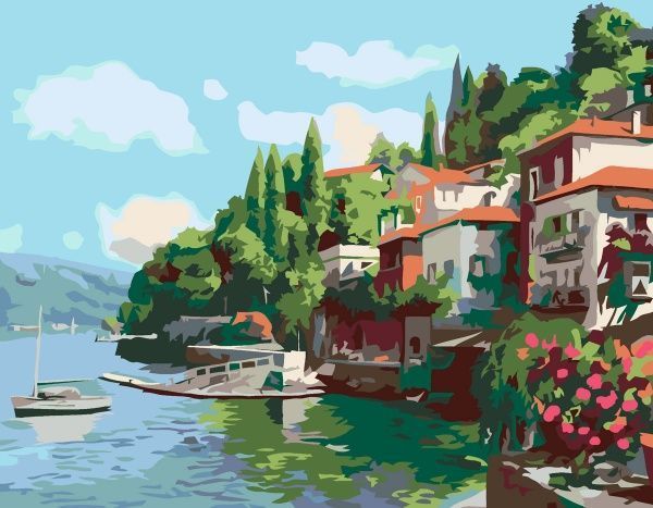 Картина за номерами Будинки поруч з озером Rosa Start 