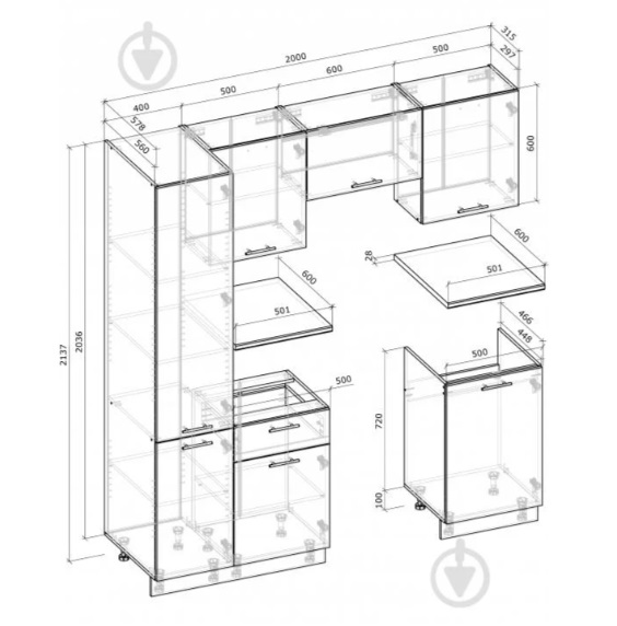 Кухня Грейд Мелисса ДСП 2м дуб артизан/ваниль/графит серый