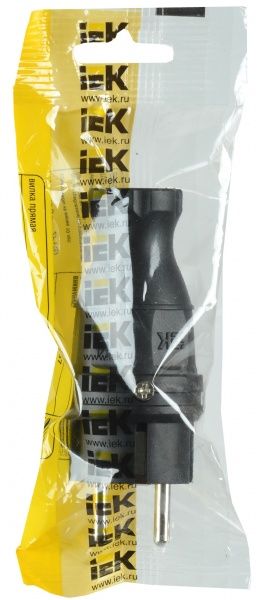 Вилка кабельная IEK прямая ВБп3-1-0м Омега с заземлением 250В 16А IP44 каучук черный