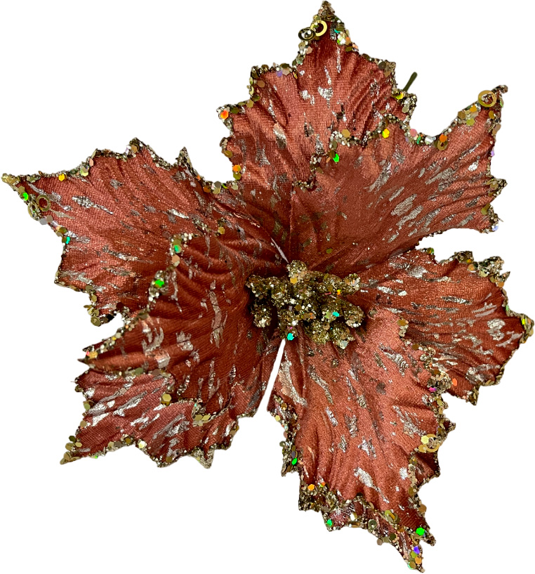 Декорація новорічна пуансетія з золотим обідком 26 см колір в асортименті