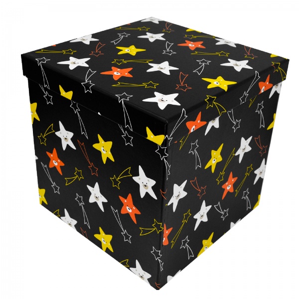 Коробка подарочная черная звезды 12.5х12.5 см 4110222403