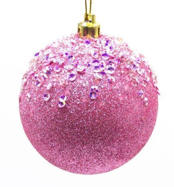 Куля новорічна Глітер d100 2126 рожевий