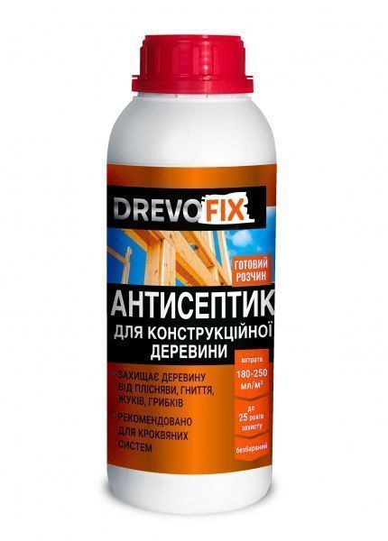 Антисептик DrevoFix для конструкційної деревини концентрат 1:19 прозорий мат 1 л