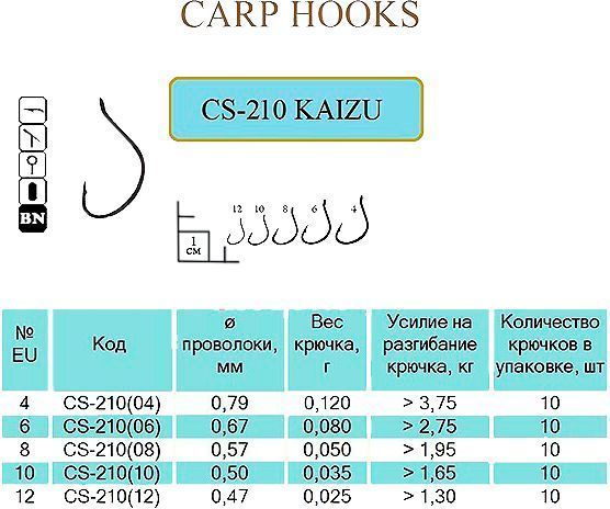 Крючок Flying Fish CS-210(04) №4 10 шт. рыболовный KAIZU Ring BN