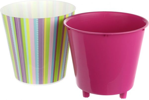 Горшок пластиковый Алеана Деко Полоски круглый 1л фуксия 