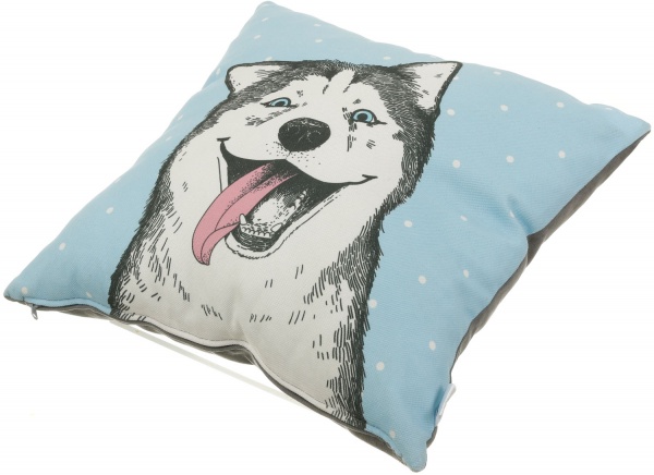 Подушка декоративна Щасливий хаскі 36,5x36,5 см блакитний Orner 